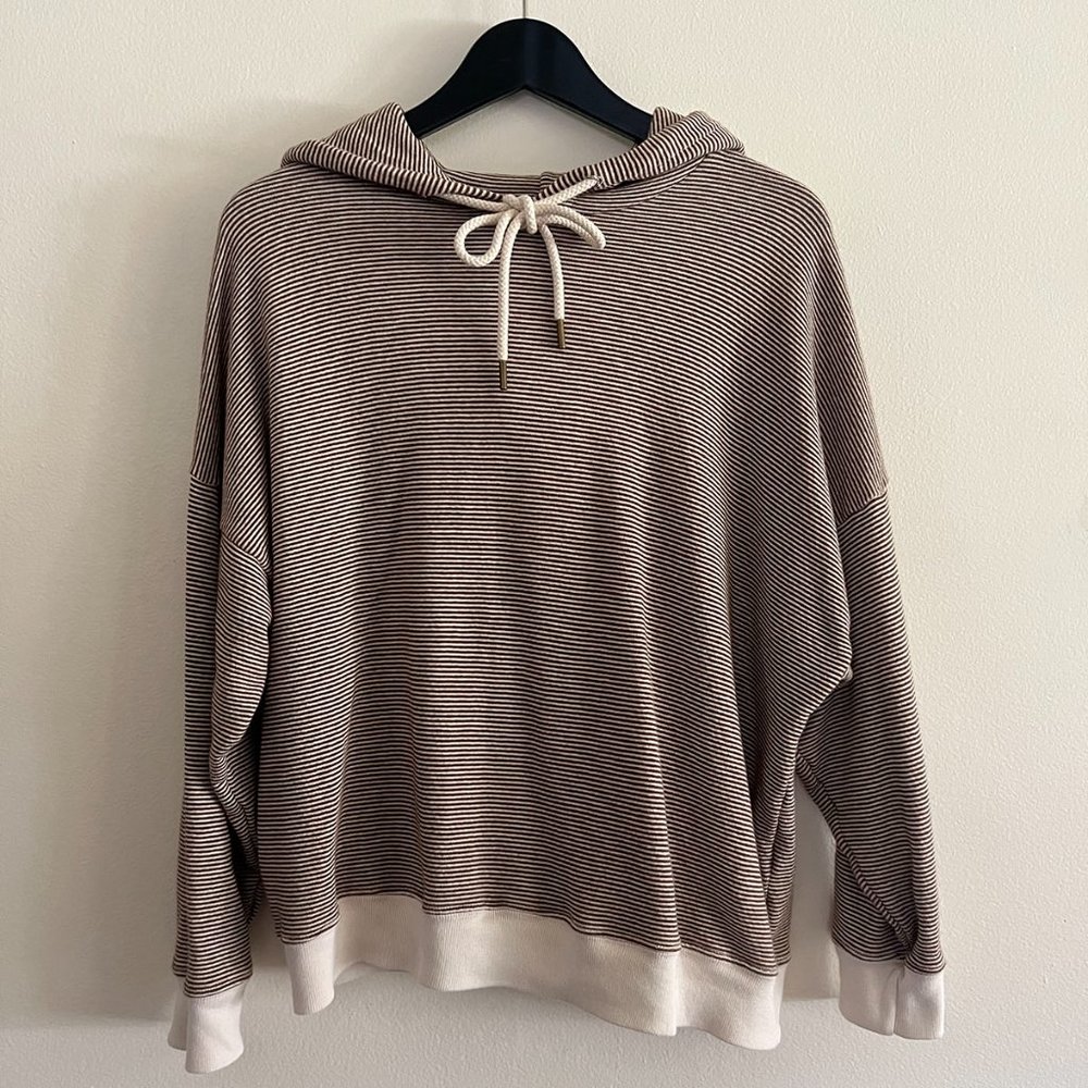 THE GREAT.  Striped Hoodie 1 Brown Small